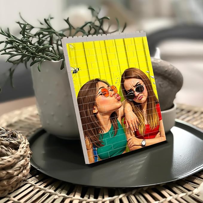 NAZENTI Personalised Best Friend Photo Building Block for Girlfriend, Sister, Custom Besties Photos Caricature Funny Puzzle Gift for Valentine Anniversary Birthday, Memory Puzzle Decor Gifts for BFF