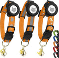 Cat Collar with AirTag Holders, 3-Pack, Reflective Breakaway Safety Collars, Bells and Matching Charms, Adjustable, Paw Hearts, Moon Stars Design, Lucky Charm, Red, Blue, Black (Orange)