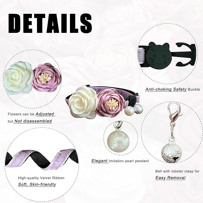 Fupo Purple Cat Collars for Girl Cats Breakaway Kitten Collar with Bell Flowers