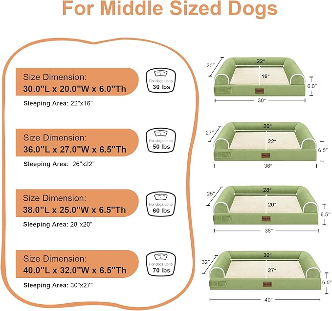 Large Dog Bed Orthopedic Washable: Beds Bolster XL Bed Big XLarge Dogs Egg Crate Foam Couch Sofa Waterproof with Removable Cover - Grass Green