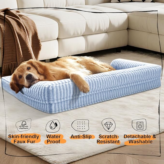Large Dog Bed Orthopedic Washable Dog Beds Bolster - Medium Large Big Dogs - Memory Foam Dogs Couch Sofa - Waterproof with Removable Cover