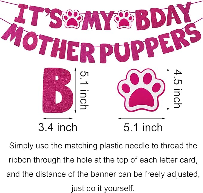 Dog Birthday Decorations, Multi Sizes Dog Birthday Bandana Girl Dog Birthday Hat Crown Bow Tie Birthday Numbers It’s My Bday Mother Puppers Sign Banner for Medium Large Dogs Pets (Pink, Large)