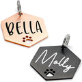Ultra Joys Dog Tags Personalized for Pets - Hollow Paw Custom Pet ID Tag - Engraved Dog Tag for Small, Large Dogs - Large Hexagon in Black