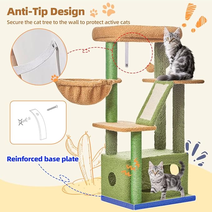 Taoqimiao Cat Tree,38.5-Inch Cat Tower for Indoor Cats,Suitable for Kittens with Luxurious cat condo with Adjustable Baskets and Luxurious Perch MS029ST Cactus