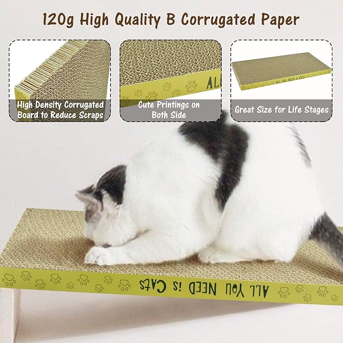 3 Pack Cardboard Cat Scratcher Pads Cat Scratching Board for Indoor Cats 16.5″Lx8.1″Wx0.8″H Dual-Side Corrugated Cats Scratching Post Reusable Supplies