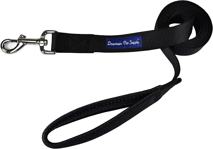 Downtown Pet Supply 2ft Heavy-Duty Dog Leash - Padded Comfort Handle & Stainless Steel Fastener - 0.75in Wide - Black