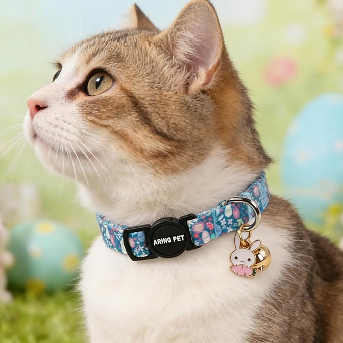 ARING PET 2 Pack Easter Dog Cat Collars, Cute Breakaway Kitten Small Easter Egg Rabbit Chick Collars with Bells for Girl Boy Cats-Blue & Mint Green