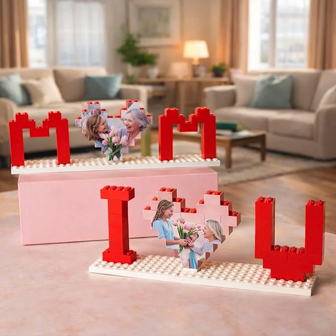 NAZENTI Custom Building Brick Gifts for Mothers Day, Personalized Photo Block Puzzle Heart Shaped Picture Customized Valentine's Day Gifts for Couples, I Love You Block Puzzle for Her, Anniversary