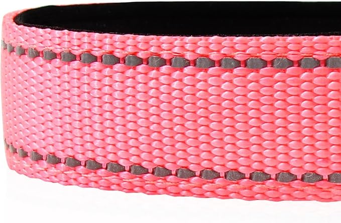 Joytale Reflective Dog Collar, Soft Neoprene Padded, Metal D-Ring, Nylon Pet Collar Adjustable for Extra Large Dogs, Neon Pink, XL