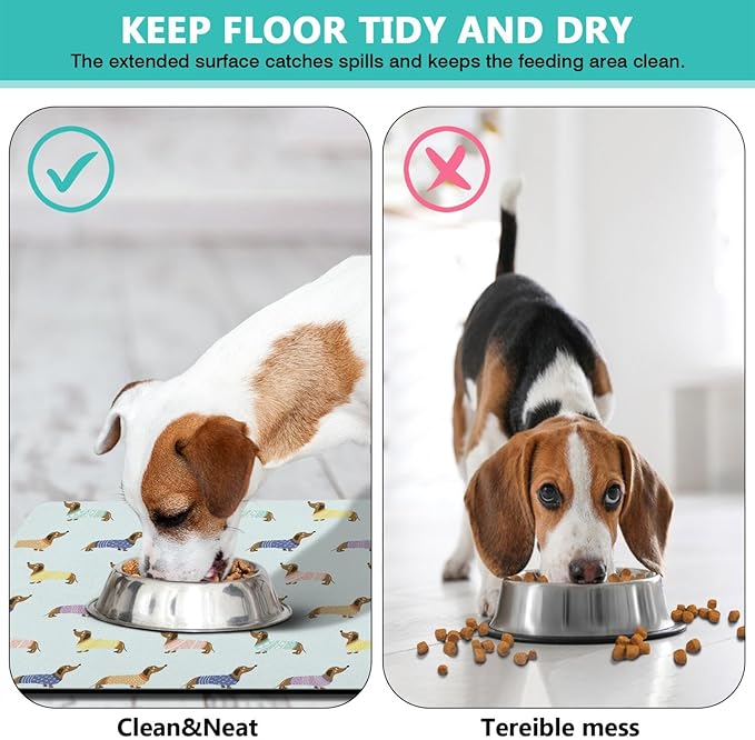 Dachshund Dog Food & Water Mat, Pet Feeding Mat for Floor Non-Slip Waterproof, Super Absorbent Cat Bowl Mat, Easy to Clean Eco-Friendly Durable Pet Placemat,24" × 32"