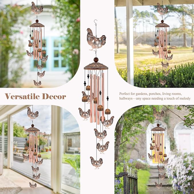 for Women Chicken Wind Chimes for Outside, 35'' Metal Chicken WindChimes Gifts for Women/Men, Decoration for Outdoor, Home, Garden, Patio, Backyard