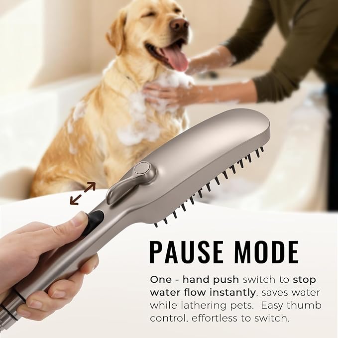 G-Promise 3 Mode Dog Shower Attachment with Pause Mode, Dog shower Sprayer with 100 Inches Stainless Steel Hose, Metal Diverter, Adhesive Holder, for Fast and Easy Dog Bathing and Cleaning