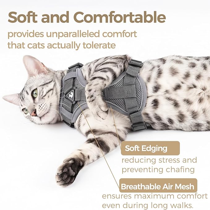 Cat Harness and Leash Set Escape Proof Tactical Small Kitten Harness Emotional Support Cat Vest, Grey, S