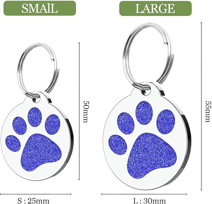 Dog Tags Personalized for Pets Dog Name Tags Personalized Dog Tag Engraved with Any Name & Text Custom Dog ID Tags Glitter Bone ID Tag for Puppy Cat (Blue-Round, L)