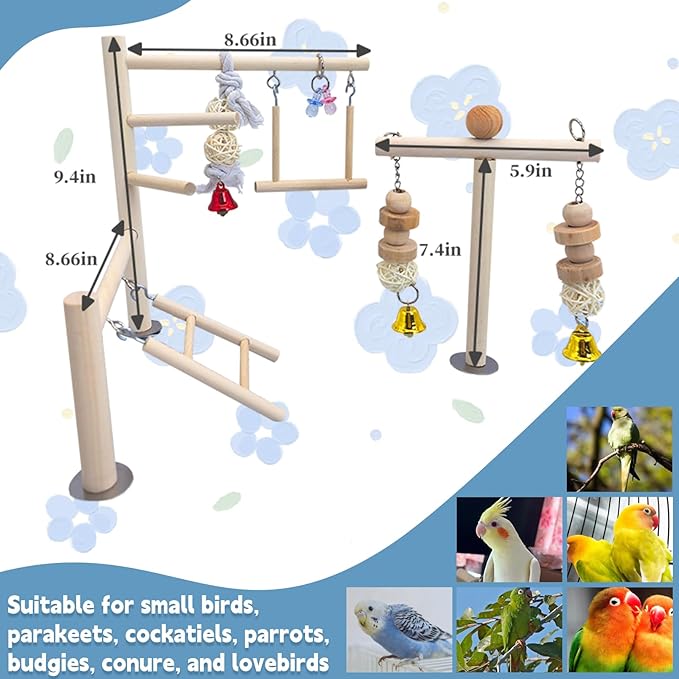 PINVNBY Bird Playground Parrot Play Gym Parakeet Cage Play Stand Wooden Perches Playpen Ladders Conure Chewing Climbing Swing Toy Birdcage Accessories for Small Cockatoo Cockatiel Lovebirds Budgie