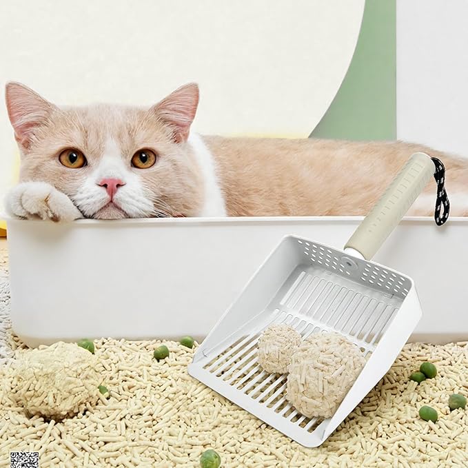 Metal Cat Litter Scooper with Holder, Stainless Steel Metal Litter Scoop Includes Portable Small Broom and Dustpan Set, Speed Sifter Cat Litter Scoop Captures All Clumps, Non-Slip Handle, Easy Clean