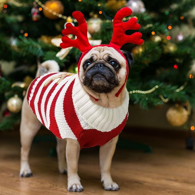 Dog Christmas Sweater Xmas Pet Clothes Cute Striped Gingerbread Man Costume Holiday Puppy Cat Jumpers Outfits New Year Gifts for Small Medium Large Dogs(Red Gingerbread Man,M)