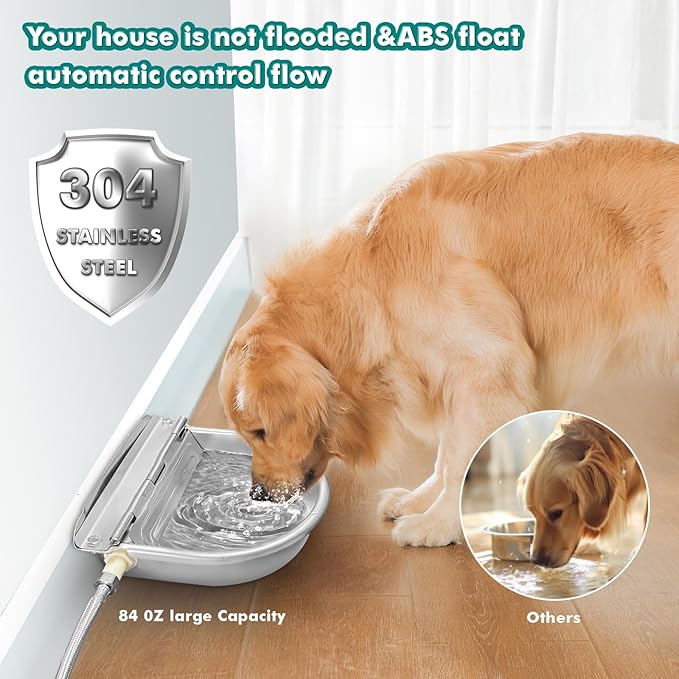 Automatic Water Dispenser for Dogs, Automatic Horse Waterer Bowl with 2 Float Valve,304 Stainless Steel auto self Filling Dog Water Bowl Dispenser Outdoor Livestock Water Bowl Kit for Chicken