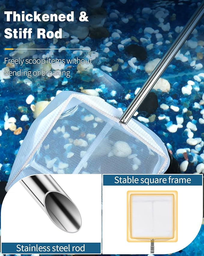 Pawfly Aquarium Shrimp Net Tiny Fish Tank Net with Extendable Stainless Steel Handle Soft Square Fine Net Mesh for Shrimp Baby Fish Food Residue Debris Skimming Net for Small Ponds