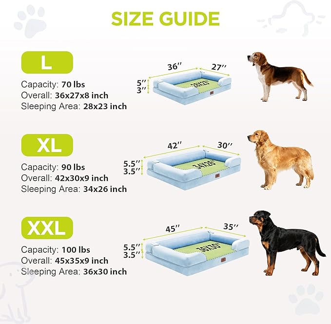 Extra Large Dog Bed, Orthopedic XL Washable Bed for Big Dog Waterproof Pet Couch Sofa Bolster with Removable Cover, Non-Slip Bottom, Tennis Ball Toy, 42x30