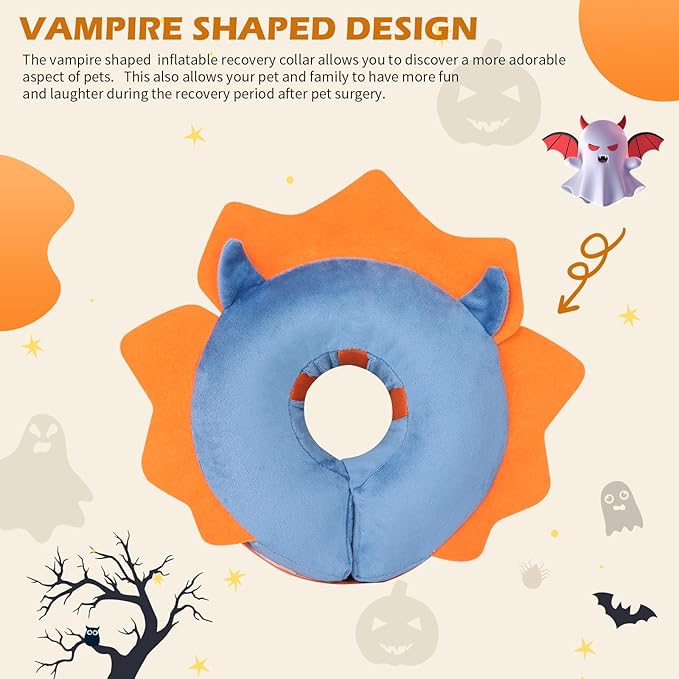 IEUUMLER Inflatable Recovery Dog Collar, Protective Donut Cone, Adjustable Soft Collar for Dog and Cat After Surgery Prevent from Biting & Scratching EU002 - Blue Demon XL