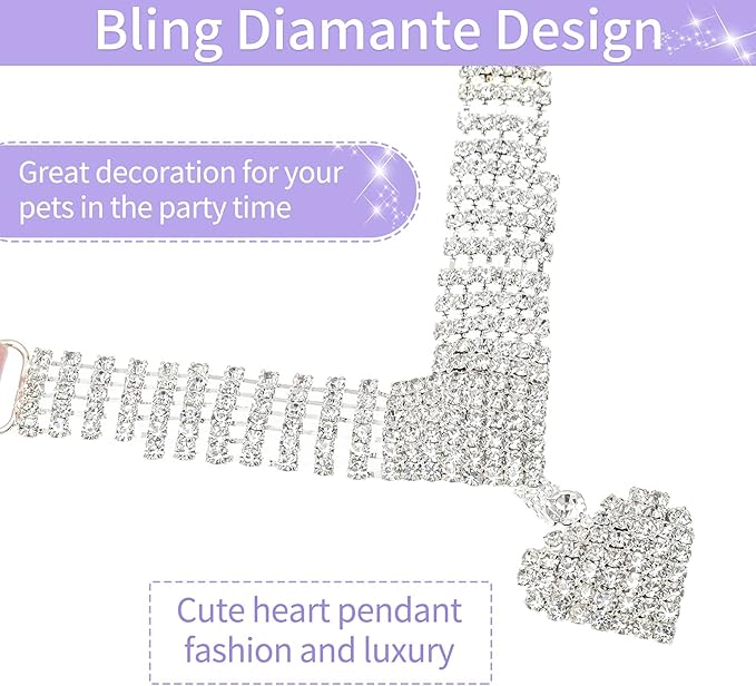 EXPAWLORER Cute Dog Necklace - Rhinestone Dog Collar, Soft Velvet Collar for Girl Boy Cats Dogs, Sparkling Pet Neck Decoration, Adjustable Pet Collar for Puppies Cats Small Medium Dogs, Purple M