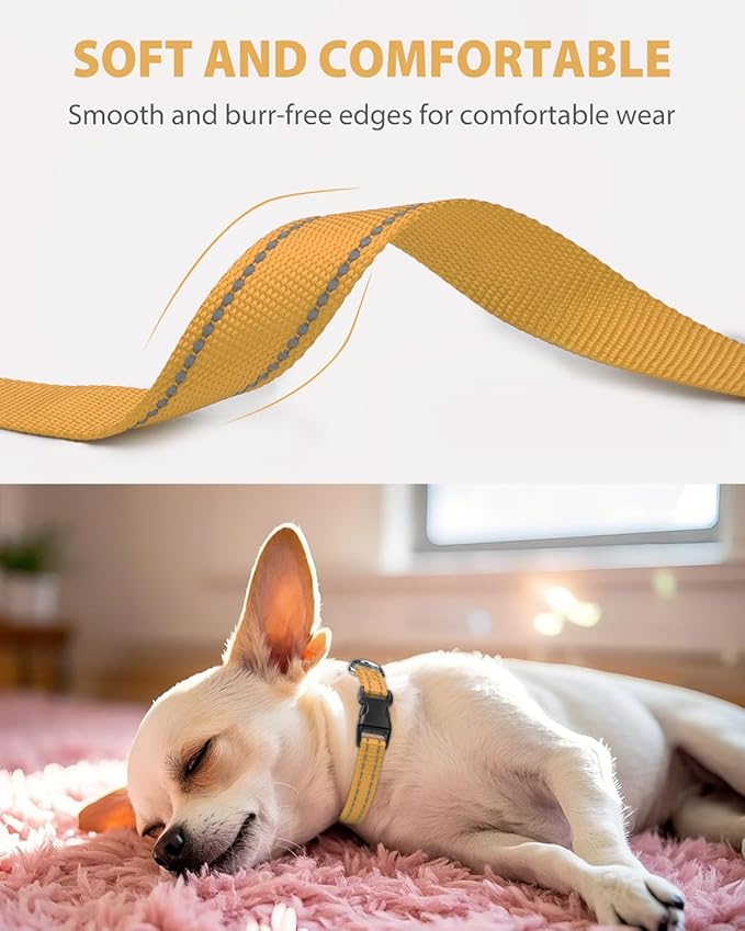 Joytale Small Dog Collar, Reflective and Adjustable Nylon Collar with Quick-Release Buckle, Lightweight No-Choke Design for Puppy and Extra Small Dogs, Khaki, XS