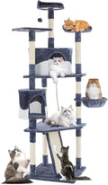 DUMOS Tall 79in Cat Tree Tower, Large Multi Level Cats Climbing Tower with Condo, Natural Sisal Scratching Posts, Extended Platform, Basket, Pet Tree House for Indoor Cats Play, Dark Grey