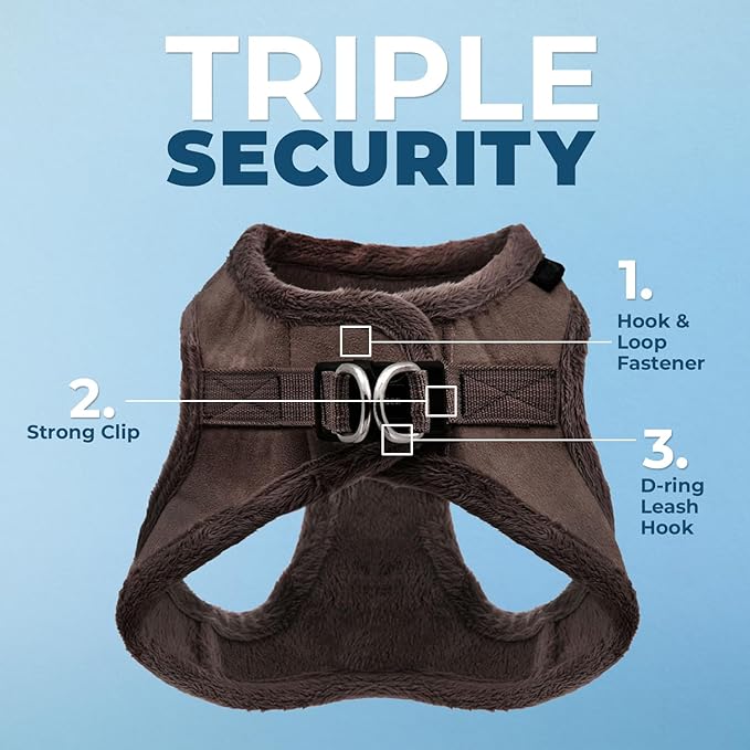 Best Pet Supplies - All Weather Plush, Reflective, No Pull Harness for Small, Medium Dogs, Cats - Secure with Hook & Loop Fastener, Buckle, Double D-Rings - Chocolate Suede, XS