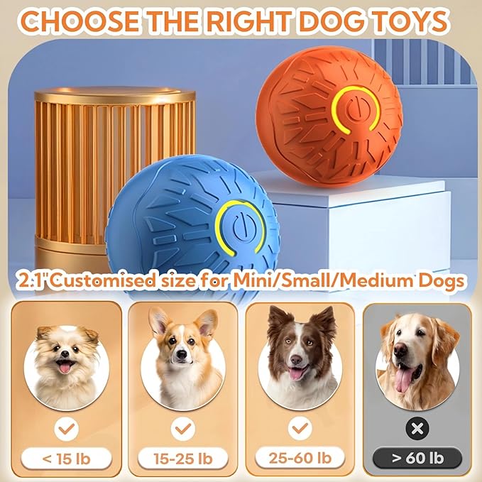 Interactive Dog Toys Dog Balls,Durable Motion Activated Automatic Rolling Ball Toys for/Small/Medium Dogs(Orange+Blue)