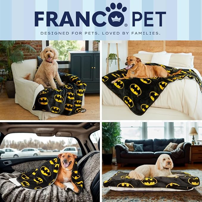 Franco Pet Batman DC Comics Bat Shield Logo XL Oversized Super Soft Cozy Waterproof Sherpa-Backed Blanket Throw for Large Dogs, Couch/Bed/Car, 60x80 (Officially Licensed Product)