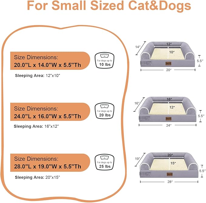 Small Dog Bed Orthopedic Washable: Beds Bolster Small Sized Dogs Bed Egg Crate Foam Couch Sofa Waterproof with Removable Cover - Purple