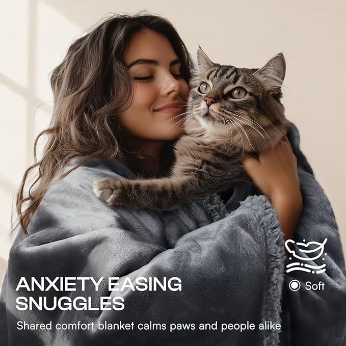 Luciphia Waterproof Pet Blanket, Liquid Pee Proof Dog Blanket for Sofa Bed Couch, Reversible Sherpa Fleece Furniture Protector Cover for Small Medium Large Dogs Cats, Dark Gray Large（65" x 57"）