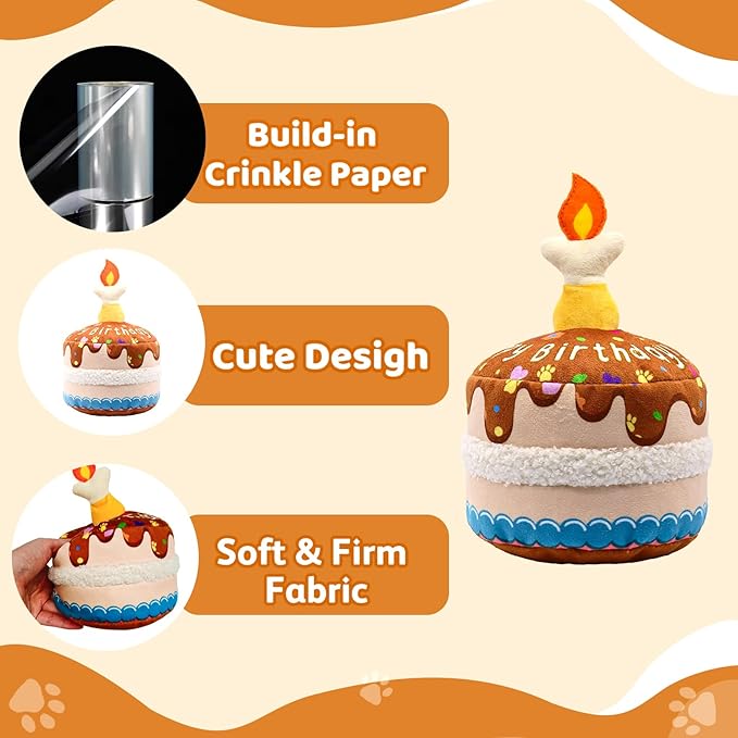 Dog Birthday Cake Toy, Interactive Crinkle Chew Toy for Small Medium Large Dogs, Durable Pet Birthday Gifts & Party Accessories, Cute Soft Puppy Celebration Fun for All Breeds,5.5''