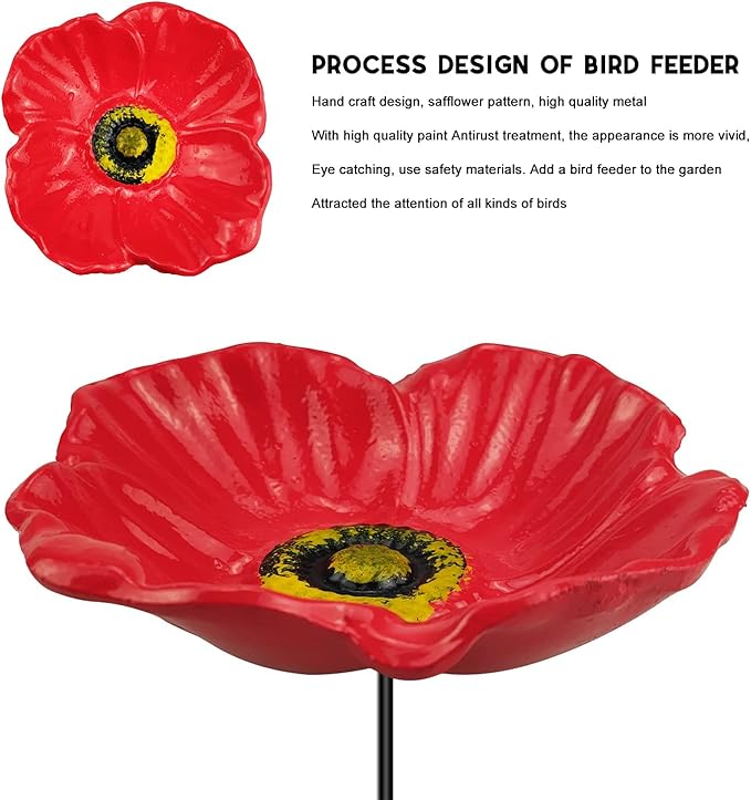 MIXXIDEA Redflower Bird Feeder Baths for Outdoors Small Stick into Ground Cute Tray Feeders for Outdoor Garden Decoration Baths for Bird Lovers