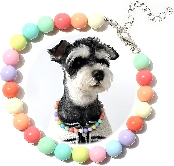 Hosiwei Dog and Cat Rainbow Beads Collar Necklace, Faux Pearls Necklace Pet Jewelry Colorful Candy Colors (Colorful, S(for 3.3-5.5lb))