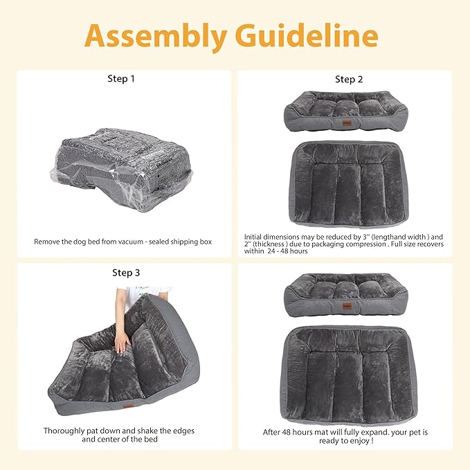 Orthopedic Dog Bed for Large Dogs - Extra Thick Supportive Dog Couch Bed, Pet Beds Sofa with Waterproof Washable Cover & Non-Slip Bottom, Grey, 38x28 Inch