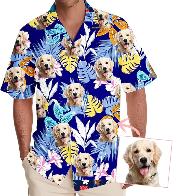 DILYPOD Custom Hawaiian Shirt with Face, Personalized Button Down Hawaiian Shirts for Men, Women, Photo Hawaiians Shirt