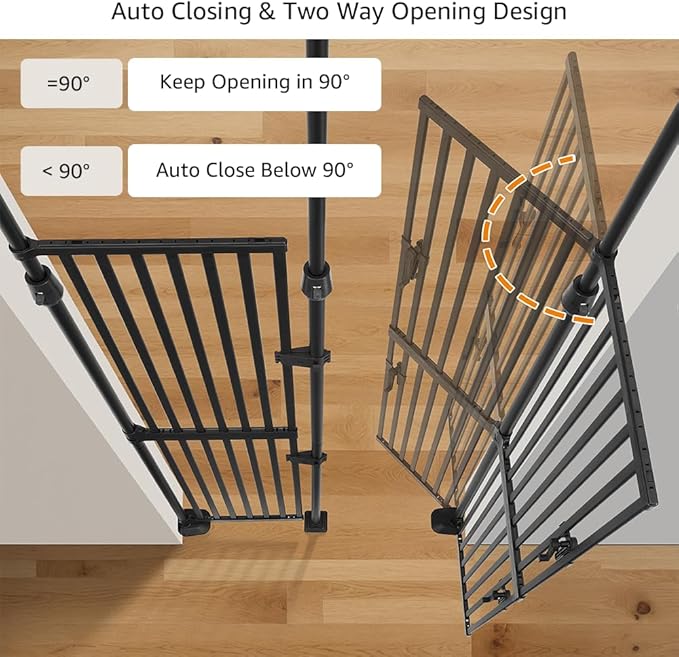 unipaws 86" High Extra Tall Cat Gate, Auto Closing and No Drilling Safety Gate for Doorway Hallway Stairs, Cat Dog Proof, Fit for 35"-38" Wide Opening, Indoor Use, Black