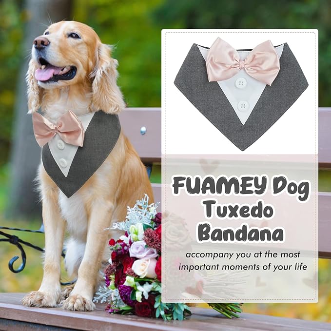 FUAMEY Dog Tuxedo for Small Dogs,Dog Formal Suit Dogs Attire Pet Bow Tie Puppy Party Costumes Cat Tux Outfits Pets Bandana Cosplay Adjustable Bowties Wedding Birthday Valentines Grey XS