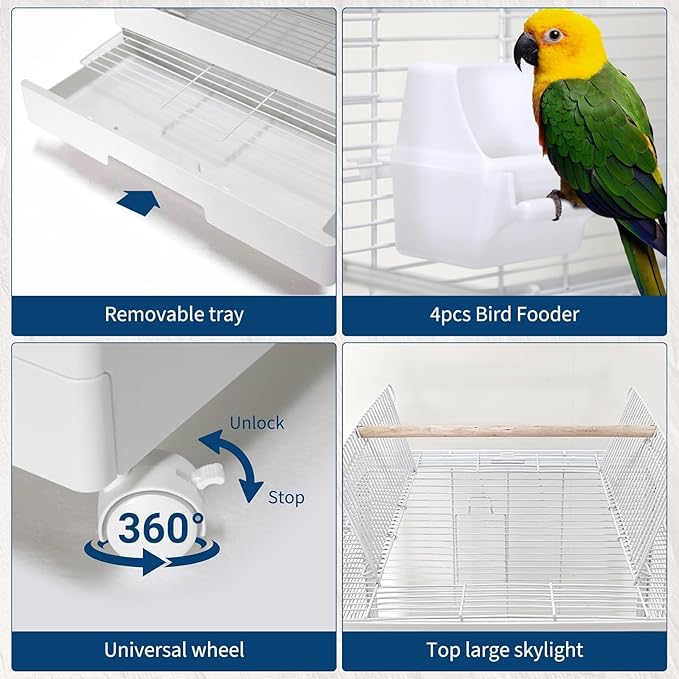 GarveeHome Small Bird Cage with Wheels, Parakeet Cage, Bird Carrier for Parakeets, Canaries, Lovebirds, Small Quaker, Cockatiels, Budgie, Green Cheek (44in)