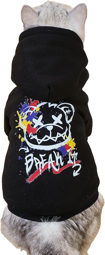 QWINEE Cartoon Bear Print Cat Hoodie Breathable Stretchy Sweatshirts with Hat Warm Cat Clothes for Small Medium Large Cats Dogs Multicolor S