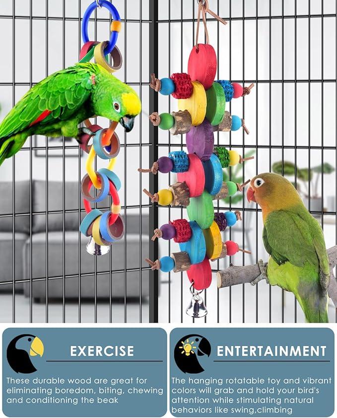 Bissap 2 PCS Bird Chew Toys, Multicolored Bagel Cascade Bird Parrot Toy Biting Paper Cardboard Olympic Rings Conures Toys for Amazon Cockatiels Cockatoos Macaws and Similar Sized Pet Birds