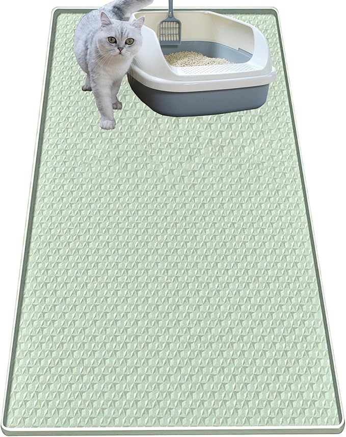 Cat Litter Mat for Litter Box, Silicone Large Cat Litter Trapping Mat - 51.2x25.6 in, Waterproof & Non-Slip, Durable & Easy Clean, Green