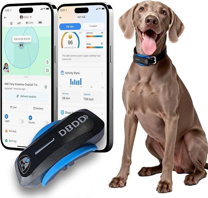 AI GPS Tracker for Dogs (40lbs+), Real Time Location and AI Vet Health Management, Electronic Fence, Waterproof, iOS and Android Universal（Black）