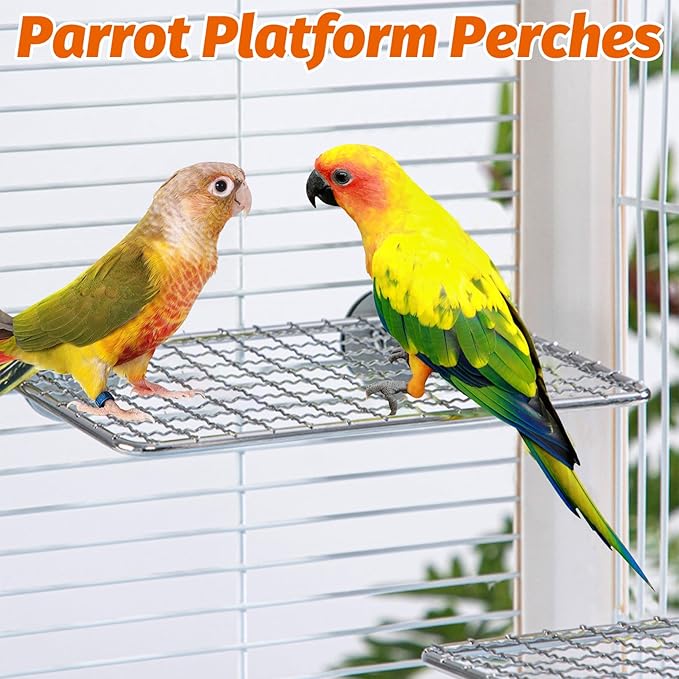 BNOSDM 2 Pack Bird Perch Platform Stainless Steel Birds Perches Parrot Shelf Training Stand Small Animals Cage Accessories for Parakeets, Budgies, Conures, Cockatiels, Lovebirds (Extra-Large Size)