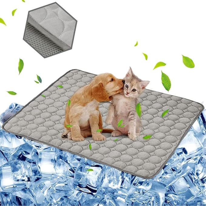 Dog Cooling Mat Pet Cooling Pads Dogs & Cats Pet Cooling Blanket for Outdoor Car Seats Beds (Grey, 22IN*28IN)