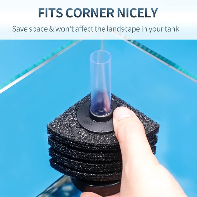 Pawfly Corner Sponge Filter Nano Quiet Betta Fry Shrimp and Small Fish Bio Foam Filter for Tiny Aquariums and Fish Tanks up to 10 Gallons (Air Pump Not Included)