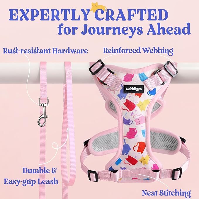 rabbitgoo Cat Harness and Leash for Walking, Escape Proof Soft Adjustable Vest Harnesses for Cats, Easy Control Breathable Reflective Strips Jacket, Purrty Pink, XXS