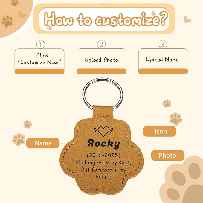 Custom Leather Pet Fur Keychain – Personalized Memorial Keepsake Keyring for Friend, Dog Cat Hair Sympathy Gifts﻿